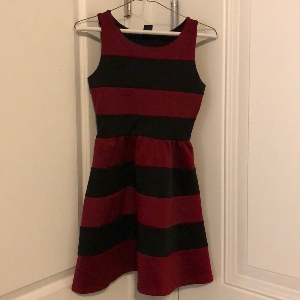 Red and black striped dress.